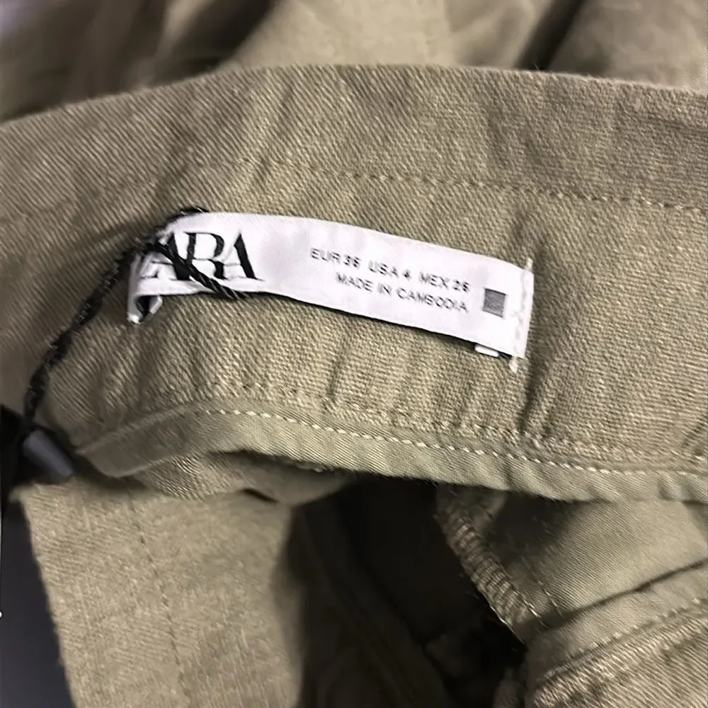 ZARA | Khaki | BAGGY LINEN BLEND PANTS